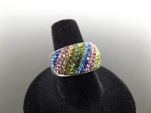 lot 57 image: .925 Sterling Silver Multi Colored Rainbow Crystal Ring Size 8