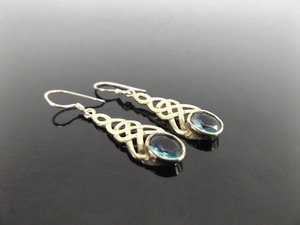 lot 77 image: .925 Sterling Silver Oval Cut Topaz Celtic Knot Dangle Hook Earrings