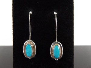 lot 82 image: .925 Sterling Silver Turquoise Cabochon Hook Earrings
