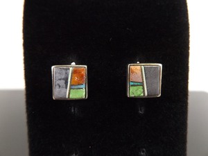 lot 86 image: .925 Sterling Silver Multi Inlayed Stone Post Earrings