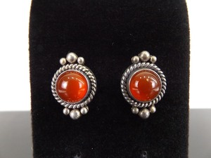 lot 88 image: .925 Sterling Silver Carnelian Cabochon Post Earrings