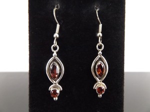 lot 89 image: .925 Sterling Silver Faceted Garnet Dangle Hook Earrings