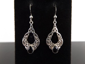 lot 92 image: .925 Sterling Silver Black Onyx Dangle Hook Earrings