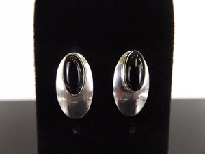 lot 94 image: .925 Sterling Silver Black Onyx Cabochon Post Earrings