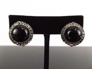 lot 96 image: .925 Sterling Silver Judith Jack Art nouveau Onyx Post Clamp Earrings