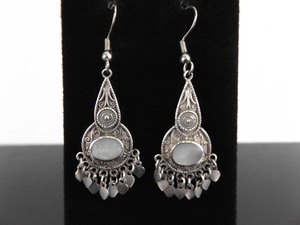 lot 97 image: .925 Sterling Silver Inlayed Mother of Pearl Gypsy Dangle Hook Earrings
