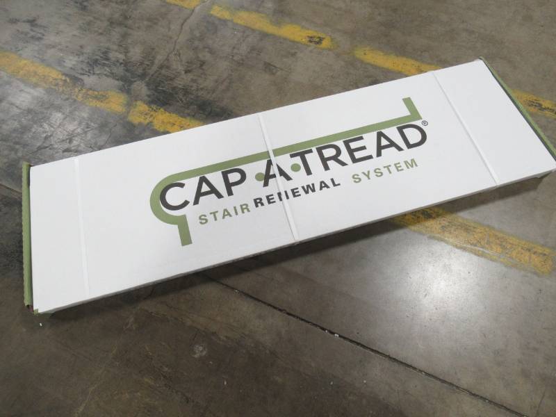 lot 256 image: Cap A Tread T11816 Vintage Pewter Oak 47. Length x 12-18 Deep x 1-1116 Height Laminate to Cover Stairs