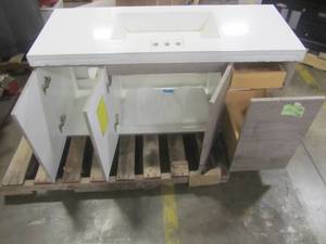 lot 38 image: Domani Stella 48.5 in. W x 18.75 in. D Vanity in White Washed Oak with Cultured Marble Vanity Top in White with White Basin SL48P2-WO
