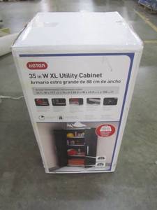 lot 59 image: Keter 35 in. x 74 in. Wide XL Freestanding Plastic Utility Cabinet in Black 217819