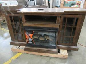 lot 238 image: Twin Star Home classic flame Panoglow electric fireplace TV stand with remote. Fireplace Insert Does Not Work.
