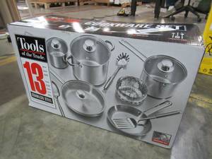lot 241 image: Tools Of The Trade Stainless Steel 13 Piece Cookware Set, 26006682 - Missing Utensils and Lid for Sauce Pan.