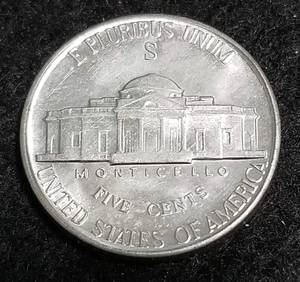 1942-S US WWII WAR TIME SILVER NICKEL BU-UNC