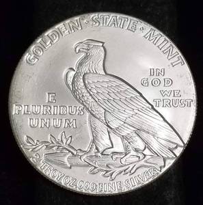 2 TROY OZ. .999 FINE SILVER RECUSE INDIAN DESIGN