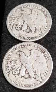 2 WALKING LIBERTY HALF DOLLARS 1941 1942