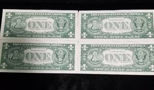 4 CONSECUTIVE SERIAL # 1957 B BLUE SEAL $1 SILVER CERTIFICATES