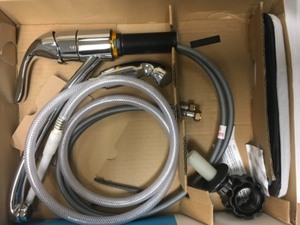 lot 26 image: Moen Adler Single-Handle Low Arc Standard Kitchen Faucet with Side Sprayer in Chrome