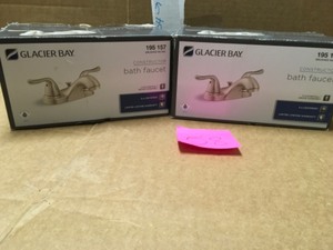 lot 58 image: Lot of 2 Constructor 4 in. Centerset 2-Handle Low-Arc Bathroom Faucet in Brushed Nickel not used