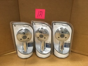 lot 121 image: Lot of 3 New Glacier Bay Lavmere 7-Spray 4.2 in. Single Wall Mount Handheld Adjustable Shower Head in Chrome
