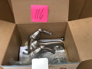 lot 116 image: Moen Banbury 4 in. Centerset 2-Handle Low-Arc Bathroom Faucet in Spot Resist Brushed Nickel