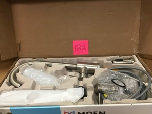 lot 122 image: Moen Indi Single-Handle Pull-Down Sprayer Kitchen Faucet with Reflex, Power Clean in Spot Resist Stainless