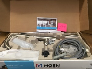 lot 135 image: Moen Essie Single-Handle Pull-Down Sprayer Kitchen Faucet with Reflex and Power Clean in Spot Resist Stainless