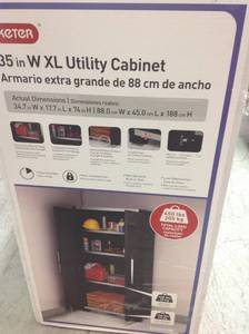 lot 54 image: Keter 74 in. H x 34.65 in. W x 17.7 in. D Wide XL Freestanding Plastic Utility Cabinet in Black in good condition
