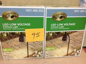lot 95 image: Lot of 2 Hampton Bay Low Voltage Black Outdoor Integrated LED Path Light not used