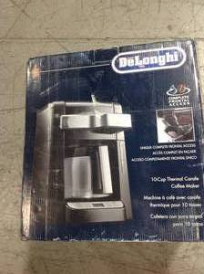 lot 9 image: 10-Cup Black Stainless Steel Drip Coffee Maker with Thermal Carafe by DeLonghi in good condition