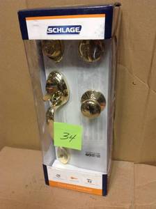 lot 34 image: Plymouth Bright Brass Single Cylinder Deadbolt with Knob Door Handleset in good condition