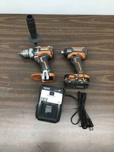 lot 48 image: Lot Of 2 Ridgid Drills 12 Screw Gun, 14 Impact Driver, 1 Battery  And Battery Charger