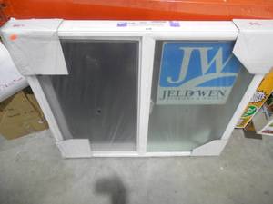 lot 34 image: 35.5X30.5 BLOCK FRAME WHITE VINYL SLIDING JELD WEN WINDOW