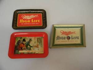 lot 13 image: 3 VINTAGE MILLER HIGH LIFE TIP TRAYS - SEE PICTURES