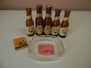 lot 17 image: VINTAGE FALSTAFF SALT & PEPPER SHAKERS, 2 SETS LARGE & SMALL, 1 MINI BOTTLE & 1 ASHTRAY - SEE PICTURES