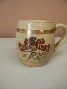 lot 21 image: VINTAGE ROYAL BEER MUG -  Royal Brewing Co. Kansas City, Mo. - Stoneware Pottery Advertising Mug - RARE - SEE PICTURES