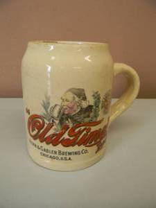 lot 22 image: ORIGINAL OLD TIMES LAGER 1892-95 PRE-PROHIBITION HENN & GABLER BREWING CO. CHICAGO, U.S.A. BEER MUG - AWESOME PIECE - SEE PICTURES