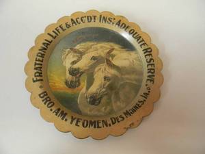 lot 33 image: VINTAGE FRATERNAL LIFE & ACCDT INS. ADVERTISING TIP TRAY - RARE - SEE PICTURES