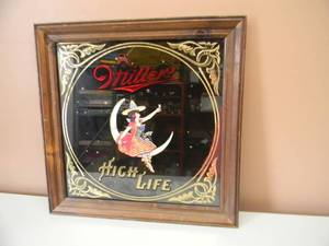 lot 38 image: VINTAGE MILLER HIGH LIFE BEER - LADY ON THE MOON - BAR SIGN 1980 - APPROX 19 BY 19 - NICE - SEE PICTURES