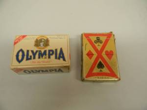 lot 49 image: VINTAGE SCHMIDT BEER PLAYING CARDS BROWN & BIGELOW ST. PAUL MN - VINTAGE OLYMPIA 2 UNOPENED DECKS OF CARDS IN CASE BOX - SEE PICTURES