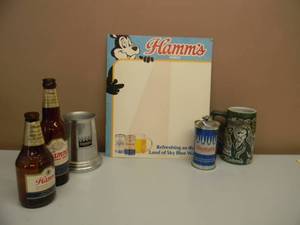 lot 84 image: VINTAGE HAMMS BEER COLLECTION - STEINS, CAN LIGHTER, BOTTLES  & EASEL BACK ADVERTISING - SEE PICTURES