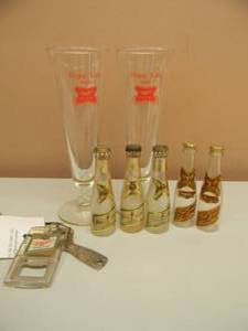 lot 89 image: VINTAGE MILLER HIGH LIFE COLLECTION - SALT & PEPPER SHAKERS, MINI BOTTLES, OPENERS, GLASSES - SEE PICTURES