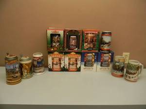 lot 103 image: 13 VINTAGE BUDWEISER BEER STEINS  MUGS - ALL LIKE NEW - NICE COLLECTION - SEE PICTURES
