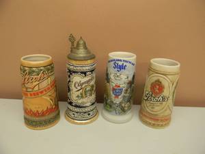 lot 105 image: VINTAGE BEER STEINS - OLYMPIA, OLD STYLE & 2 STROHS - NICE - SEE PICTURES