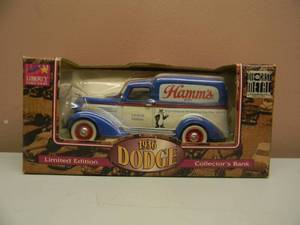 lot 108 image: VINTAGE LIBERTY SPEC CAST HAMMS BEER 1936 DODGE DIE CAST COLLECTORS BANK - IN BOX - SEE PICTURES