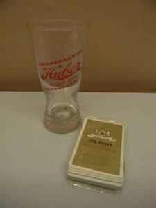 lot 115 image: VINTAGE HUBER PREMIUM BEER GLASS & VINTAGE HUBER BREWING CO. UNOPENED DECK OF CARDS - SEE PICTURES