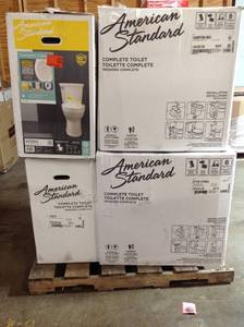 lot 5 image: Large pallet lot of good inspected and complete toilets new open box American standard