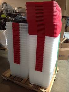 lot 9 image: PALLET OF PLASTIC BINS AND COVERS