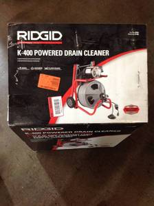 lot 20 image: RIDGID 115-Volt K-400 Drain Cleaning Drum Machine with C-32 38 in. Integral Wound Cable and Tool Set in good conditions