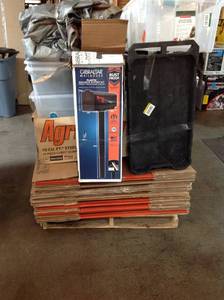 lot 23 image: Pallet of assorted items including Sentry Safes, Agro Dump  Cart, Shelves,Storage Bins and more