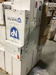 lot 32 image: Pallet 8 tall of assorted furnace filters mostly all are in new conditions diferents sizes