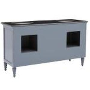 lot 45 image: Home Decorators Wellington 61 in. W x 22 in. D Double Bath Vanity in Worn Grey with Granite Vanity Top in Black retails for $1500